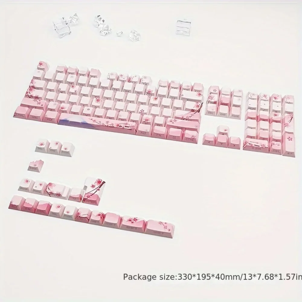 Cherry Blossom Pink Illuminated Keycap Set, Side Engraved PBT Material, 128 Keys, Cute Girl Design