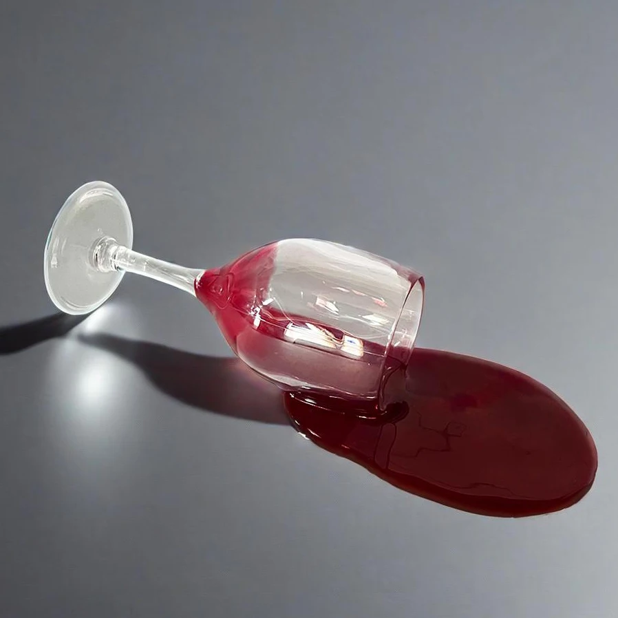 Lifelike Spilled Red Wine Glass Prop for Photography and Home Décor