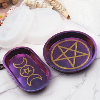 LSLANSOON DIY Epoxy Resin Mold Double Moon Star Moon Glue Mirror Plate Dish Silicone Mold for Resin Epoxy Resin Molds Moldes
