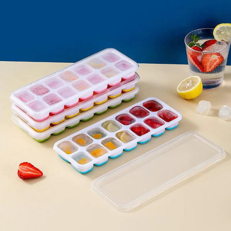

14 Grid Ice Tray Creative Mold With Cover Soft Bottom Self Make Square Ice Grid For Home Use In Summer Kitchen Tools Accessories