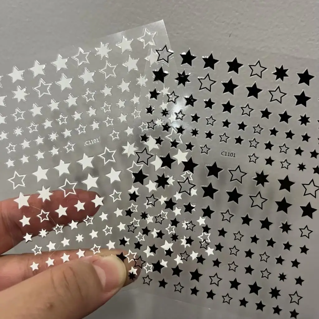 Czarna biała gwiazda 3D naklejka artystyczna do paznokci Y2K Pentagram samoprzylepne naklejki laserowe błyszczące brokaty Starlight Manicure ozdoby suwak