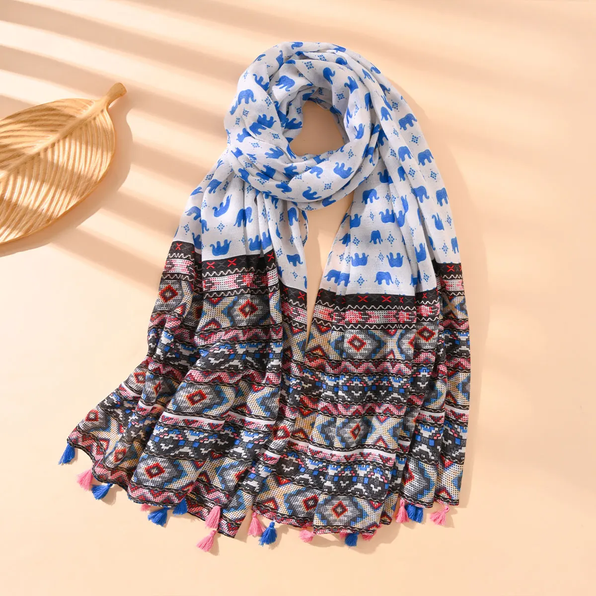 New Style Women Elegant Floral Scarves multicolour Shawls Bandana Fashion Design Hawaiian Style Tassel Sun Protection Shawls