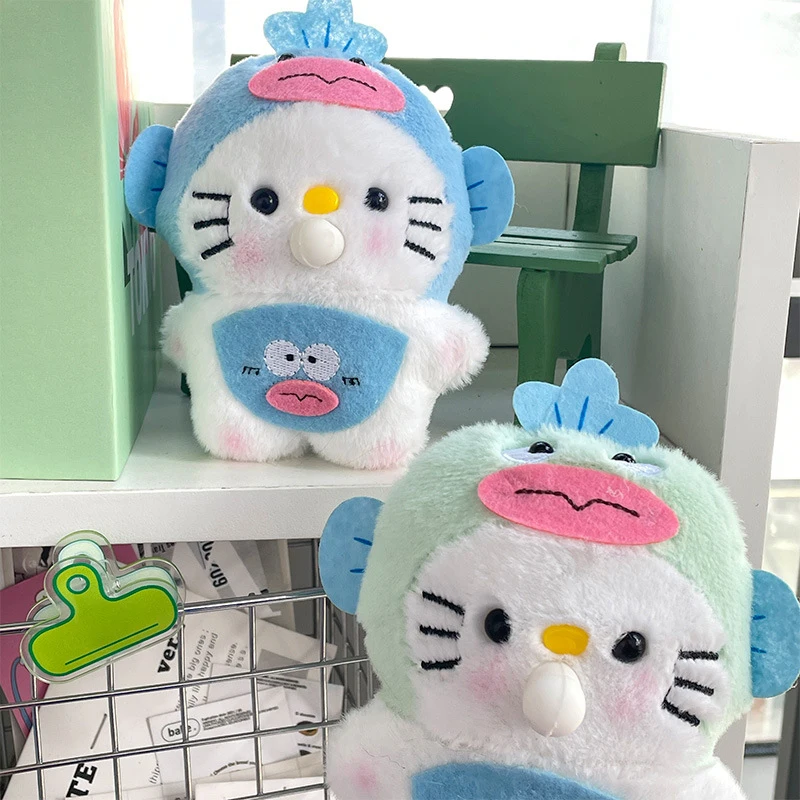 

Симпатичная плюшевая кукла Sanrio Hangyodon Hood KT Cat, сжимающиеся пузырьки Hello Kitty, плюшевые игрушки, мягкий брелок, сумка, подвеска, подарок