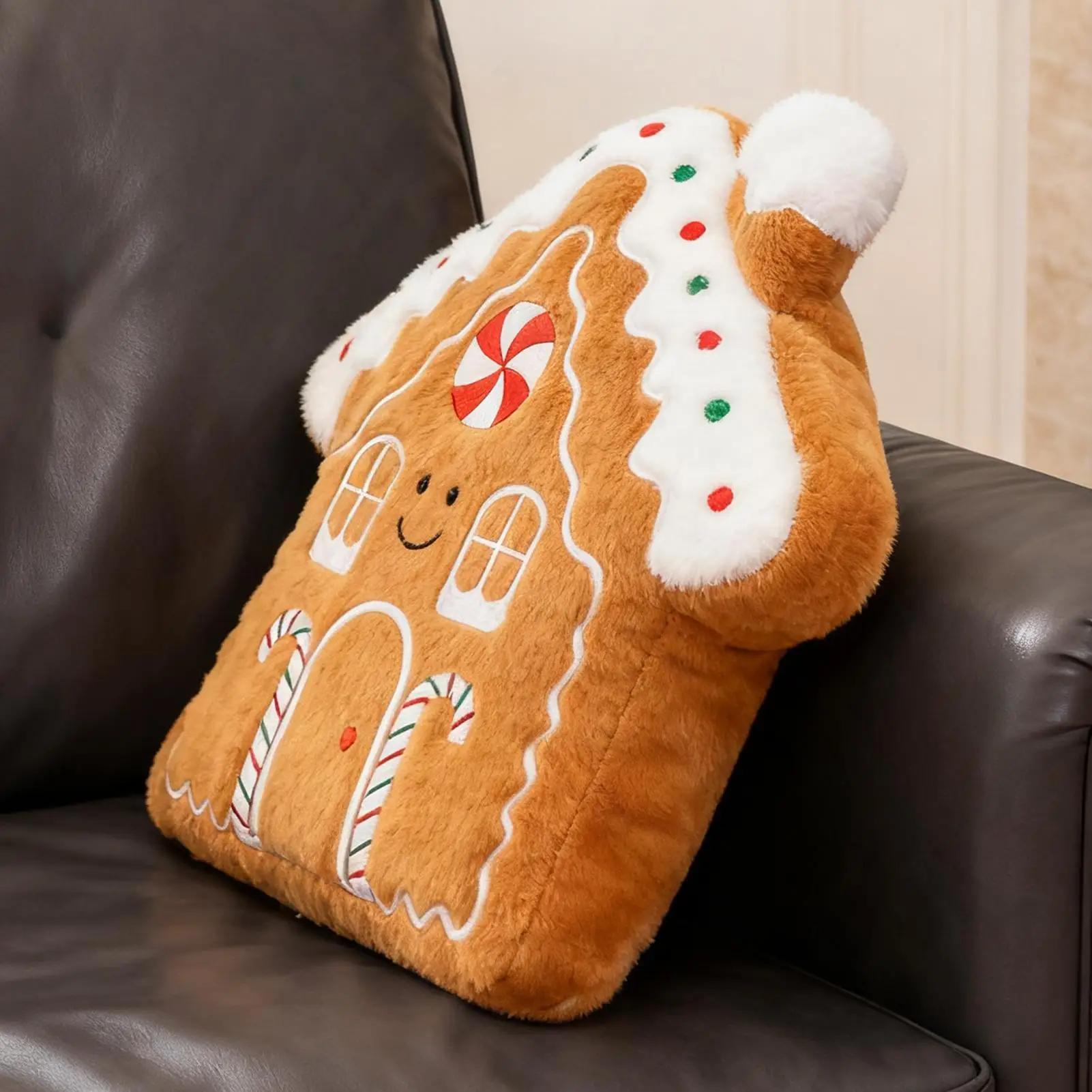 Christmas Throw Pillow Soft Plush Cushion Decorative Gingerbread-Shaped Pillow For Sofa For Sofa Bedroom Dorm Apartment Den Kid