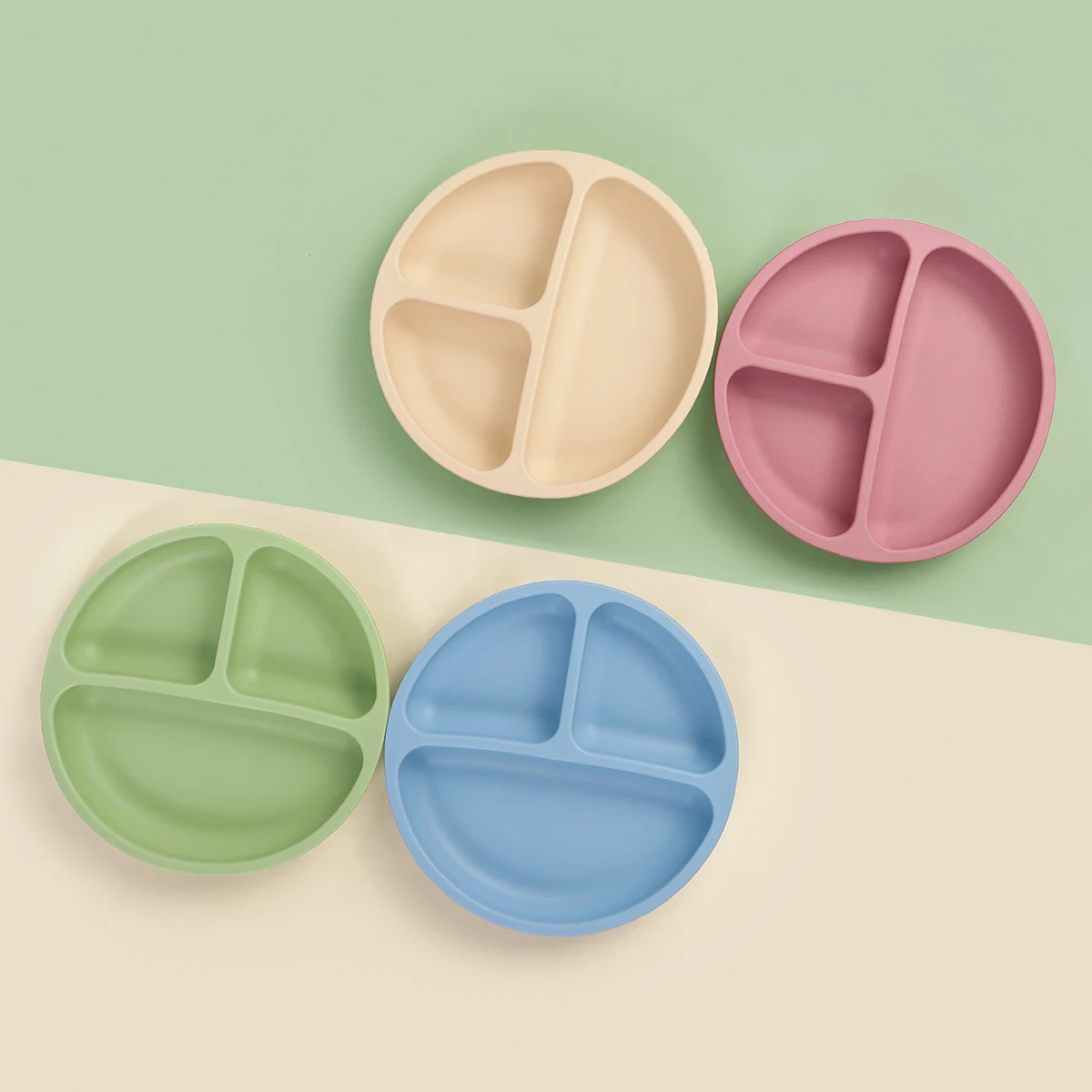 Baby Silicone Feeding Set 3PCS BPA Free Suction Plate Divided Plate Spoon Fork Silicone Bibs Children Tableware Silicone Meal Set Silicone Feeding Set Baby Tableware Set
