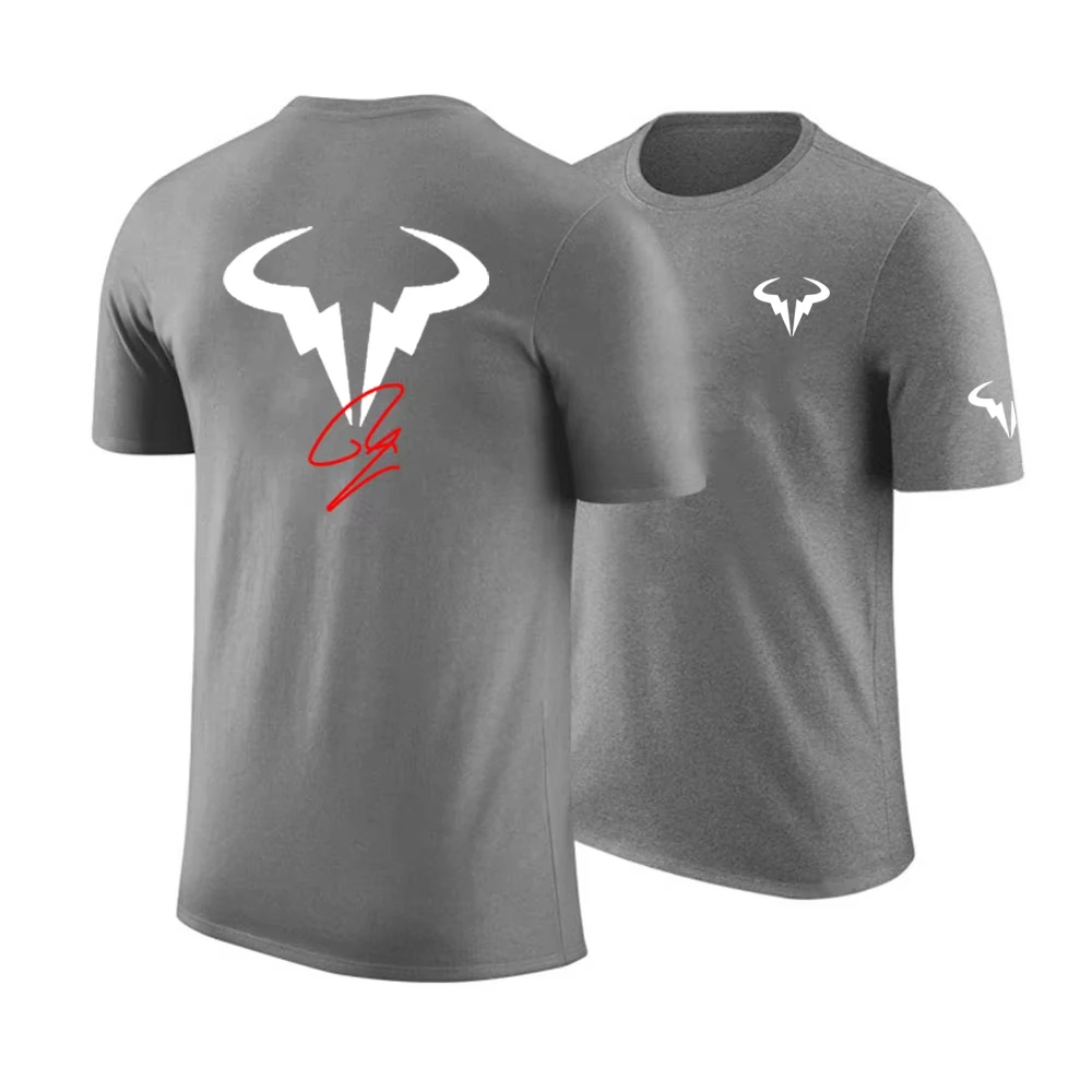 New Rafael Nadal Tennis T Shirt Men Brand Cotton High Quality Printing Short Sleeve Solid Color Casual Streetwear Sport Top