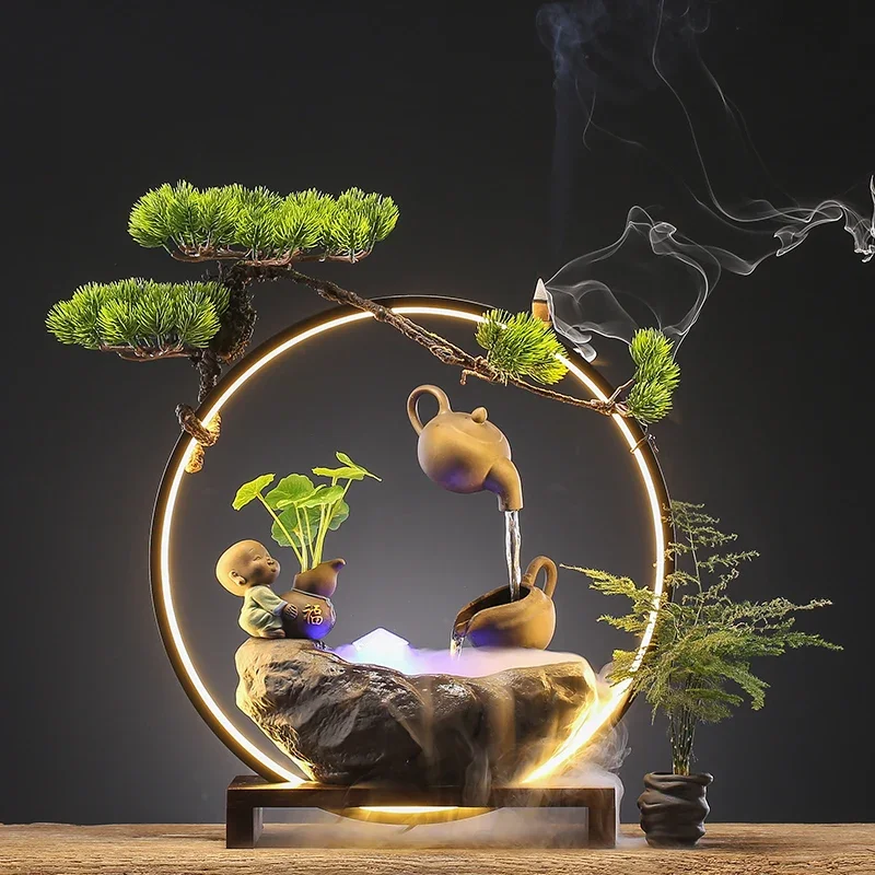 

Creative Hanging Pot Flowing Water Ornaments Circulating Water Backflow Feng Shui Fortune Living Room Table Decoration