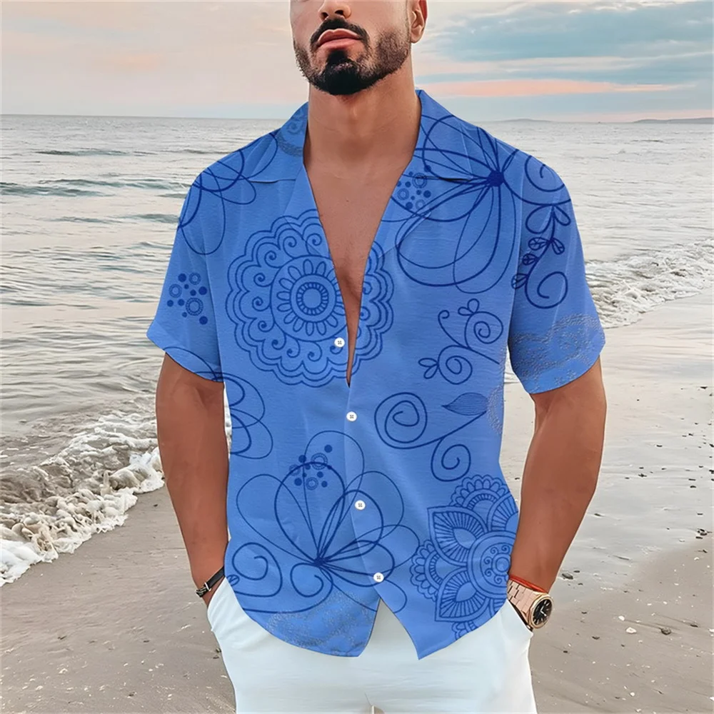 Summer men's casual short sleeved shirt Beach Plant flower 3D printed Hawaiian lapel 2024 New 5