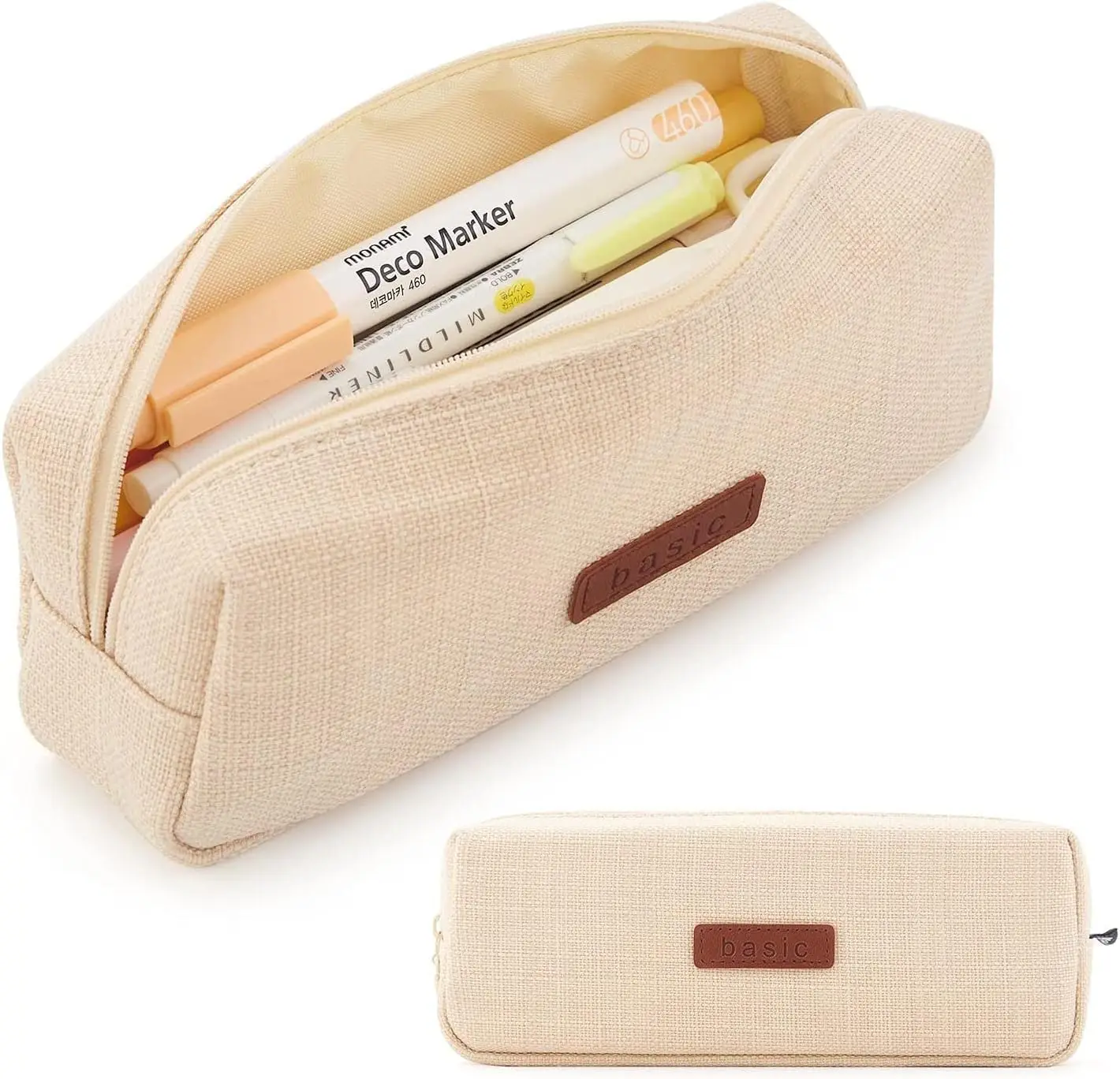 Astuccio Grande Con 3 Scomparti – Tela Beige, Multifunzione Per Ufficio E Scuola