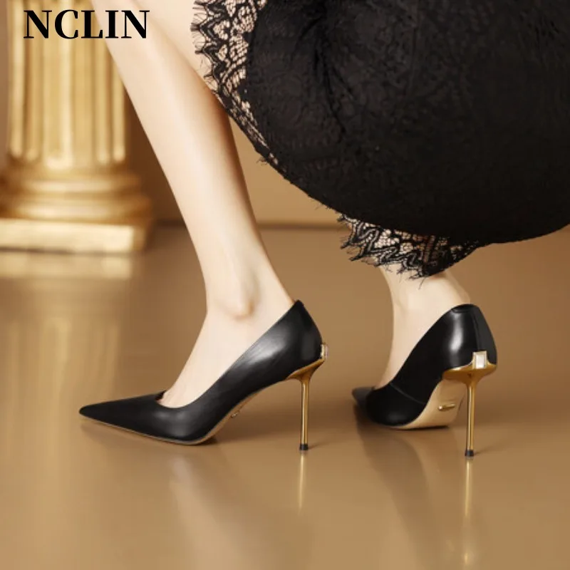 

2024 Spring Split Leather Women Shoes High Heel Shallow Pumps Pointed Toe Shoes Woman Thin Heels for Women Zapatos Para Mujer