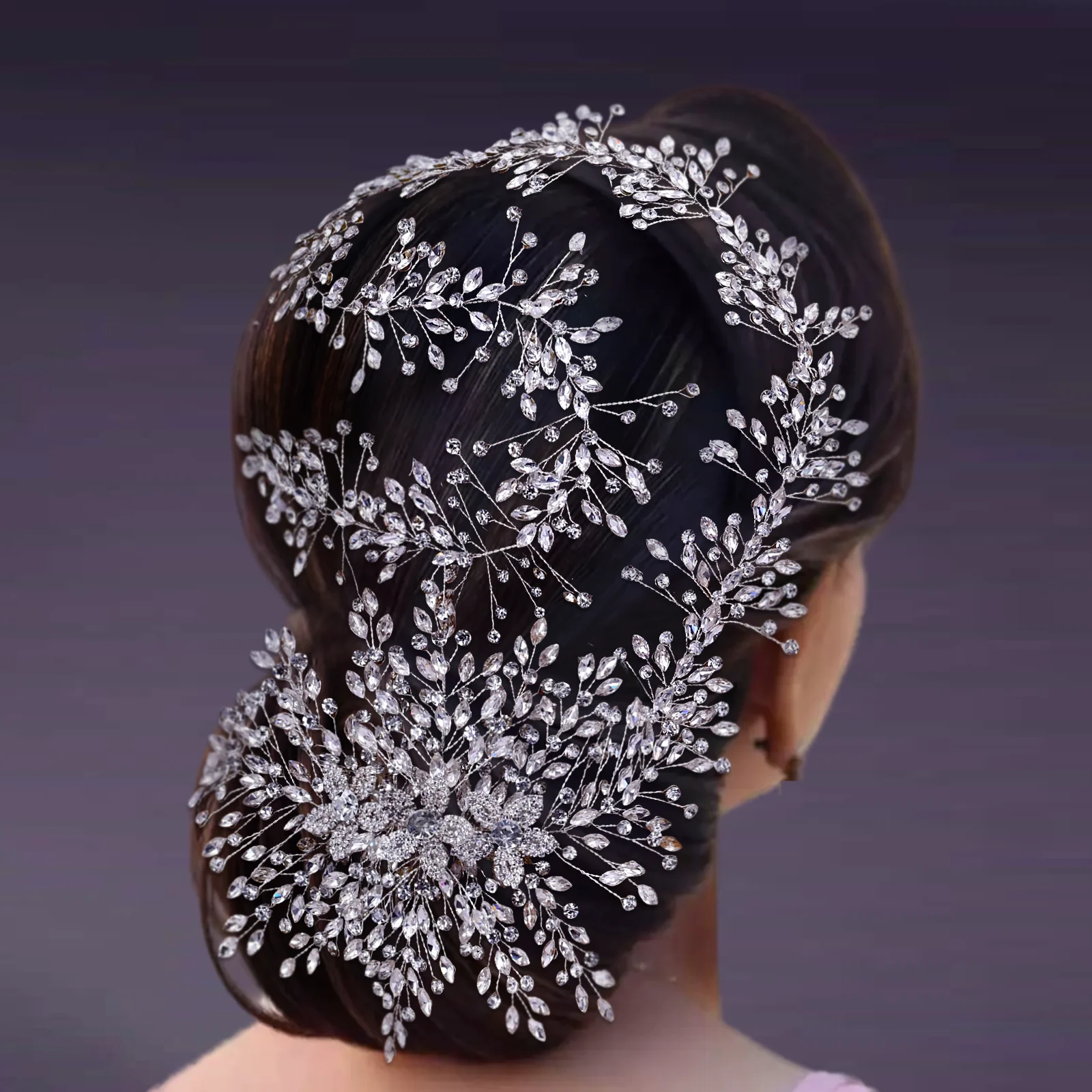

HP462 Wedding Bridal Tiaras Head Jewelry Flower Woman Headpiece Long Crystal Headband for Brides Hair Accessories