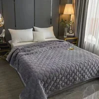 Solid Color Soft Velvet Quilted Bed Cover Blanket Short Plush Sofa Towel King Queen Size Anti-slip Bed Sheet 270x230cm Bedspread 1