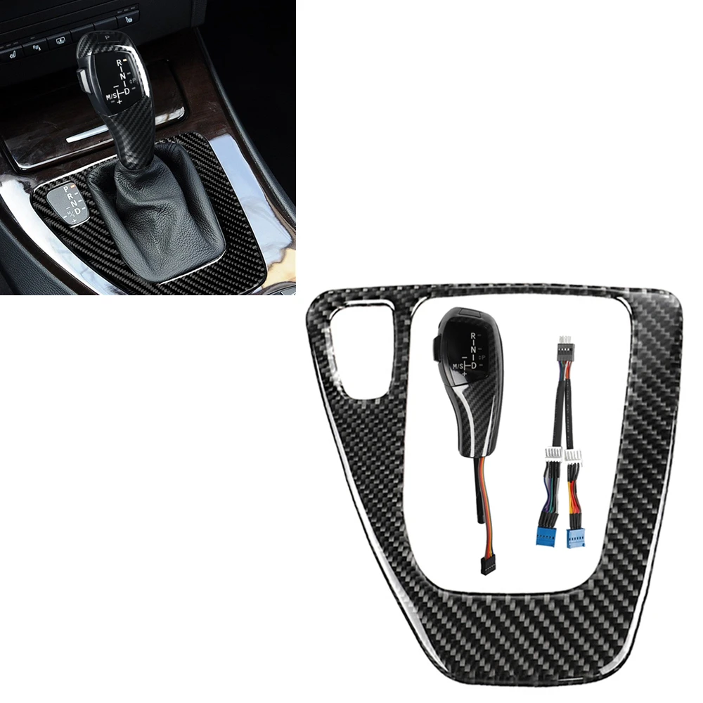 

Carbon Fiber Car Automatic LED Gear Cover Shift Head Knob Selector Panel Trim For BMW 3 Series E90 E91 E92 2006-2009