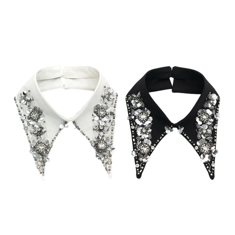 

Detachable False Collar Rhinestones Sequins Beaded for Shirt or Dress for Lady Girl Encrusted Beads Collar