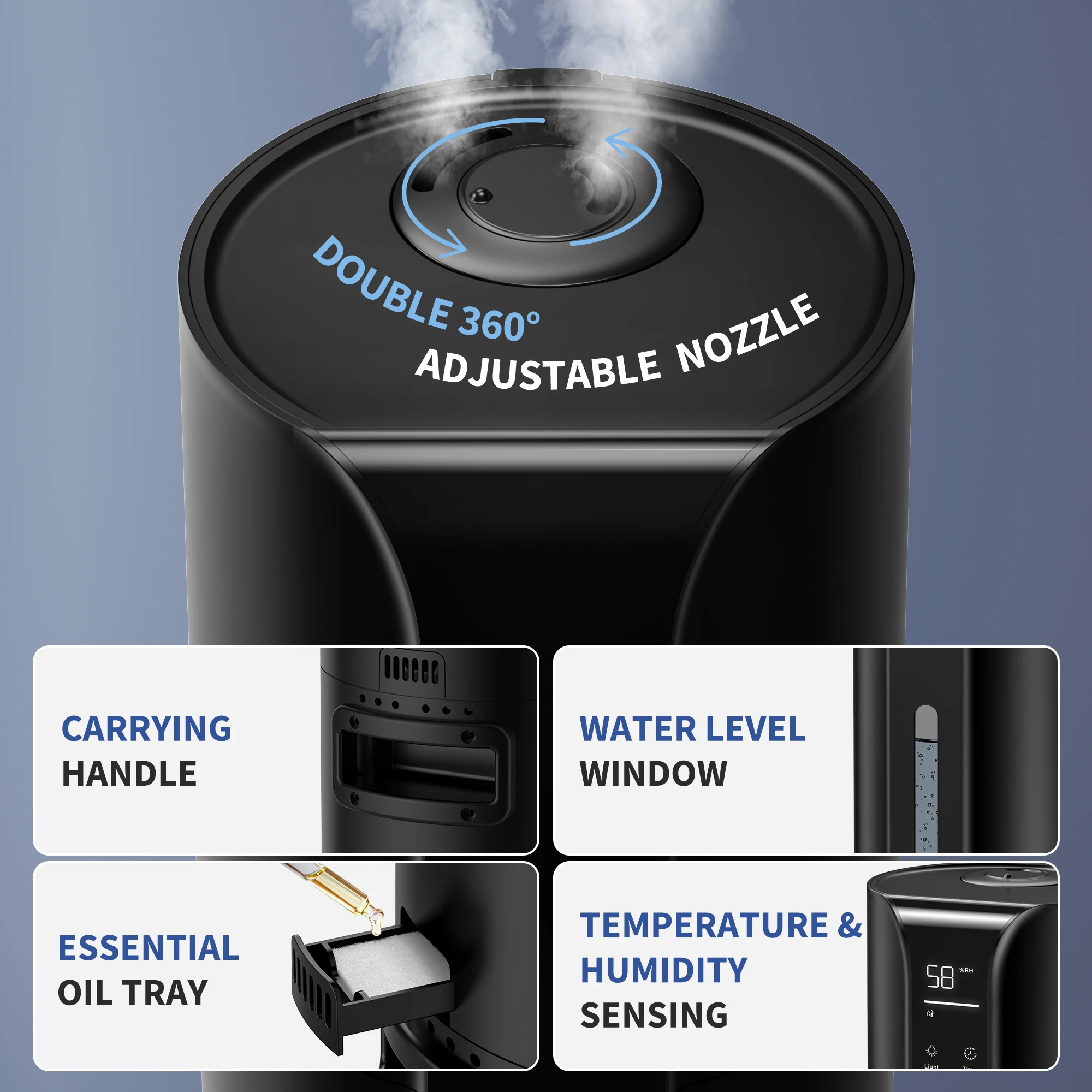 SEJOY Humidifiers for Bedroom Large Room, 9L/2.4Gal Cool Mist Top Fill Humidifier with Essential Oil 360°Nozzle for Baby Office 3