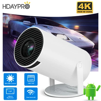 HDAYPRO HY300 미니 휴대용 프로젝터, 안드로이드 11, 듀얼 와이파이 6, 200ANSI, BT5.0, 720P 홈 시네마, 1080P, 4K HD 영화