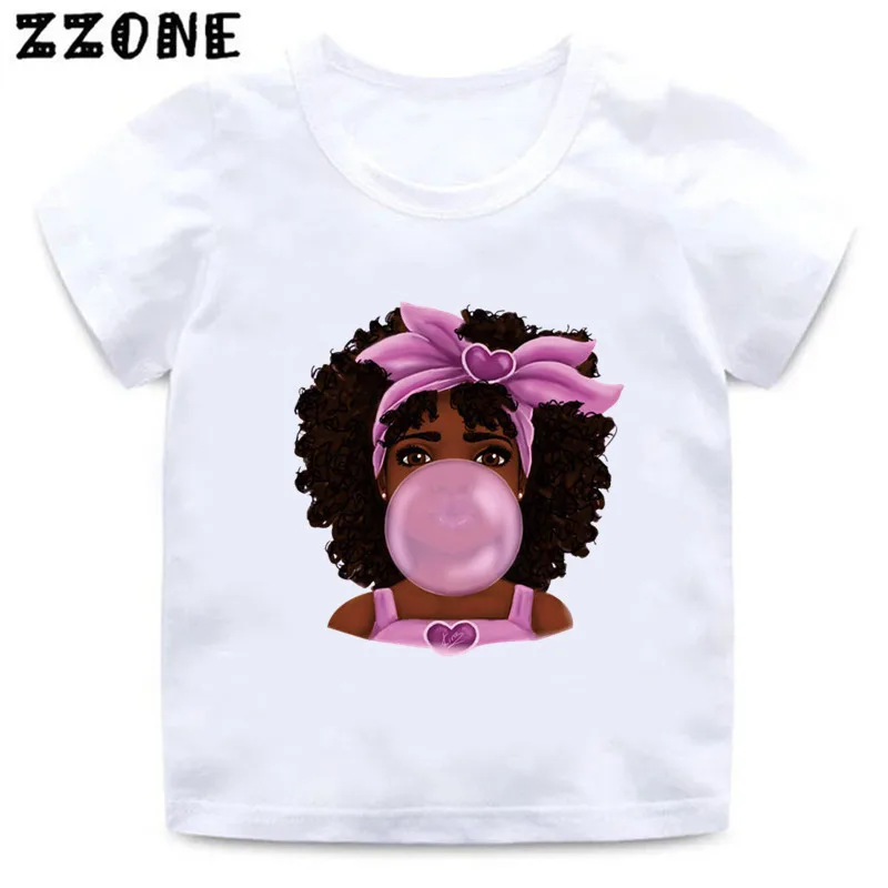 Bubble Gum Black Girl Fashion Kids T-Shirts Melanin Poppin Print Funny Girls Clothes Summer Casual Baby T shirt Children Tops