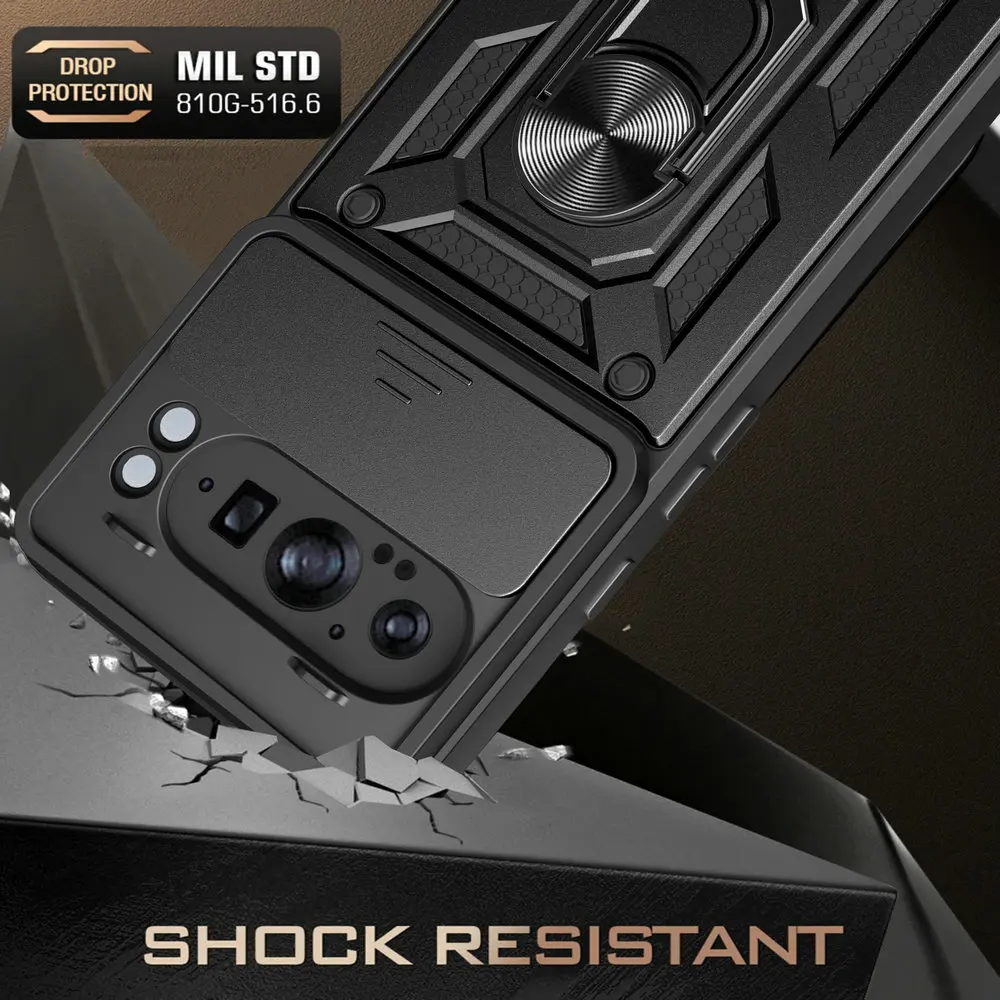 Magnetic Back Case with Armor Camera Slide Ring Cover
