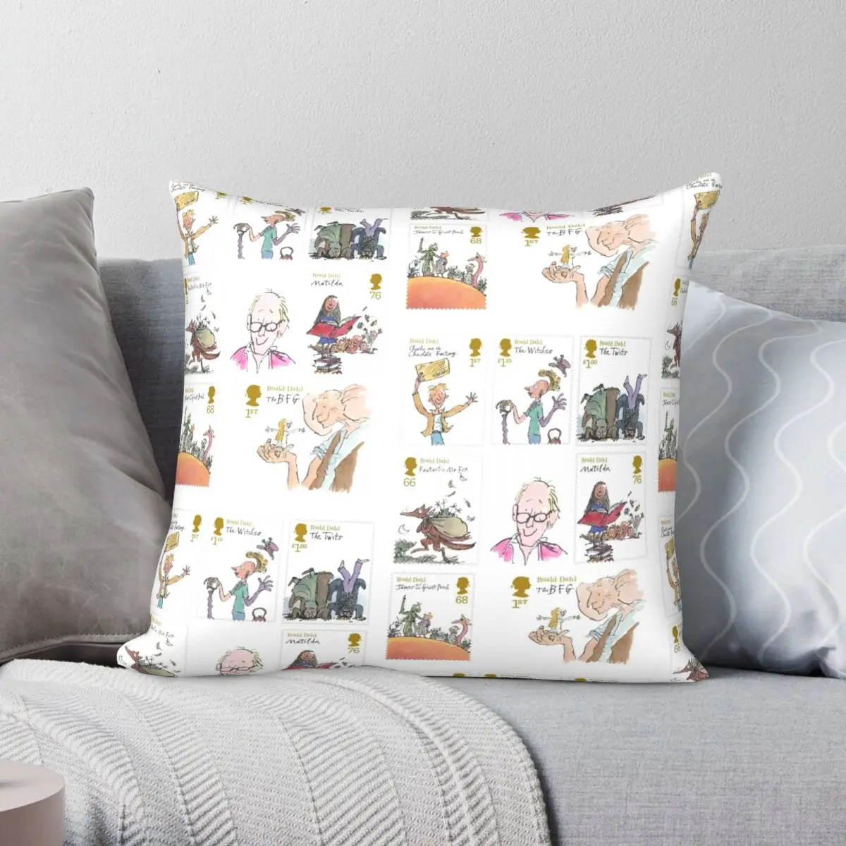 Roald Dahl Stamp Collection Art Square Federa Poliestere Lino Velluto Pattern Decor Federa Per Cuscino Fodera Per Cuscino Per La Casa 18"