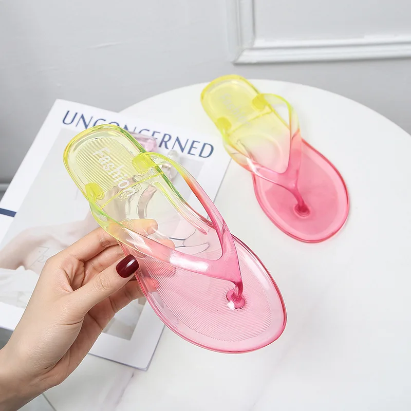 Summer Fashion Women Crystal Slippers Home Indoor Deodorant Anti-Slip Flip Flops Outdoor Beach Transparent Sandals Girls Slides 2