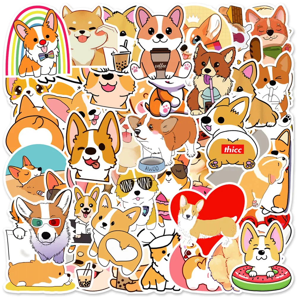 

50/100Pieces of Cute Animals Corg Dog Stickers Graffiti Doodle Decorated Laptop Skateboard Helmet Waterproof Stationery Sticker