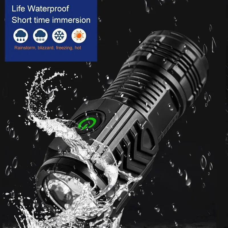 초강력 LED 미니 전술 손전등, USB 충전식 고출력 LED 토치, 자석 핸드 램프 포함, 3 코어, 신제품