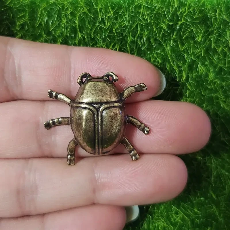 1/2PCS Pure Copper Brass Ladybug Figurines Mini Insect Home Tea Table Potted Plant Decorations Figurines & Miniatures