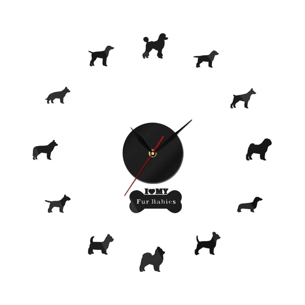 Poodle Pitbull Siberian Husky Jack Russel DIY 3D Wall Clock Doberman Pomeranian Rottweiler Dog Puppy Mirror Acrylic Watch