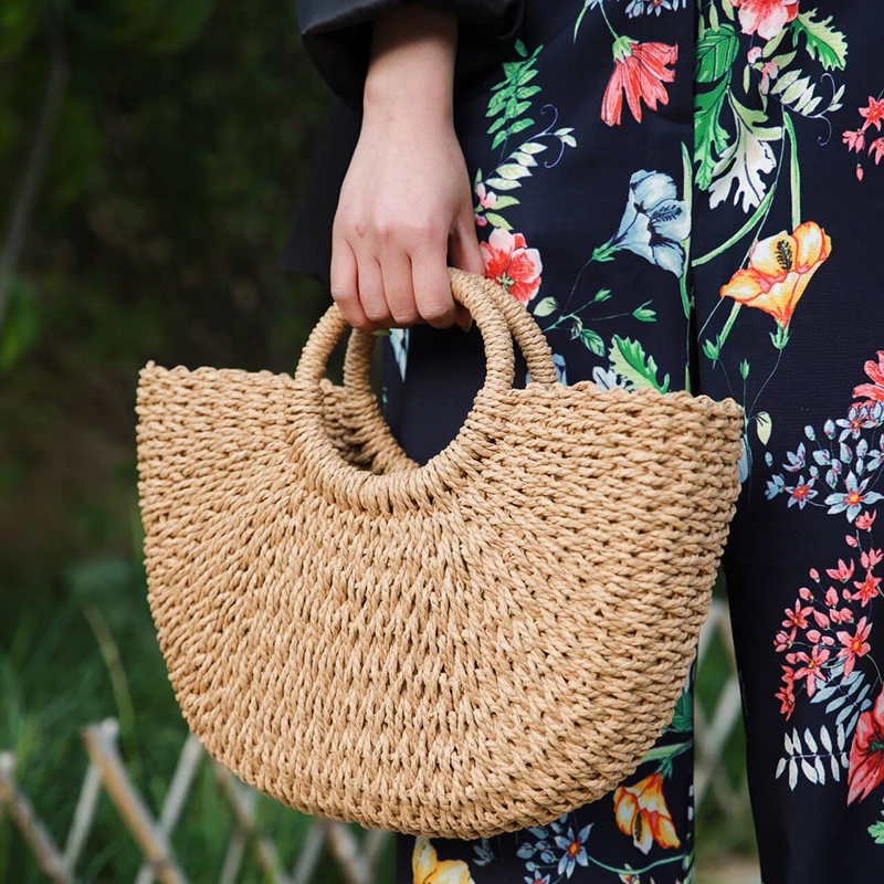 New Fashion MOON Straw Handbags Women Summer Beach Bag Rattan Bag Handmade Vintage Woven Handbag For Women bolsa femme