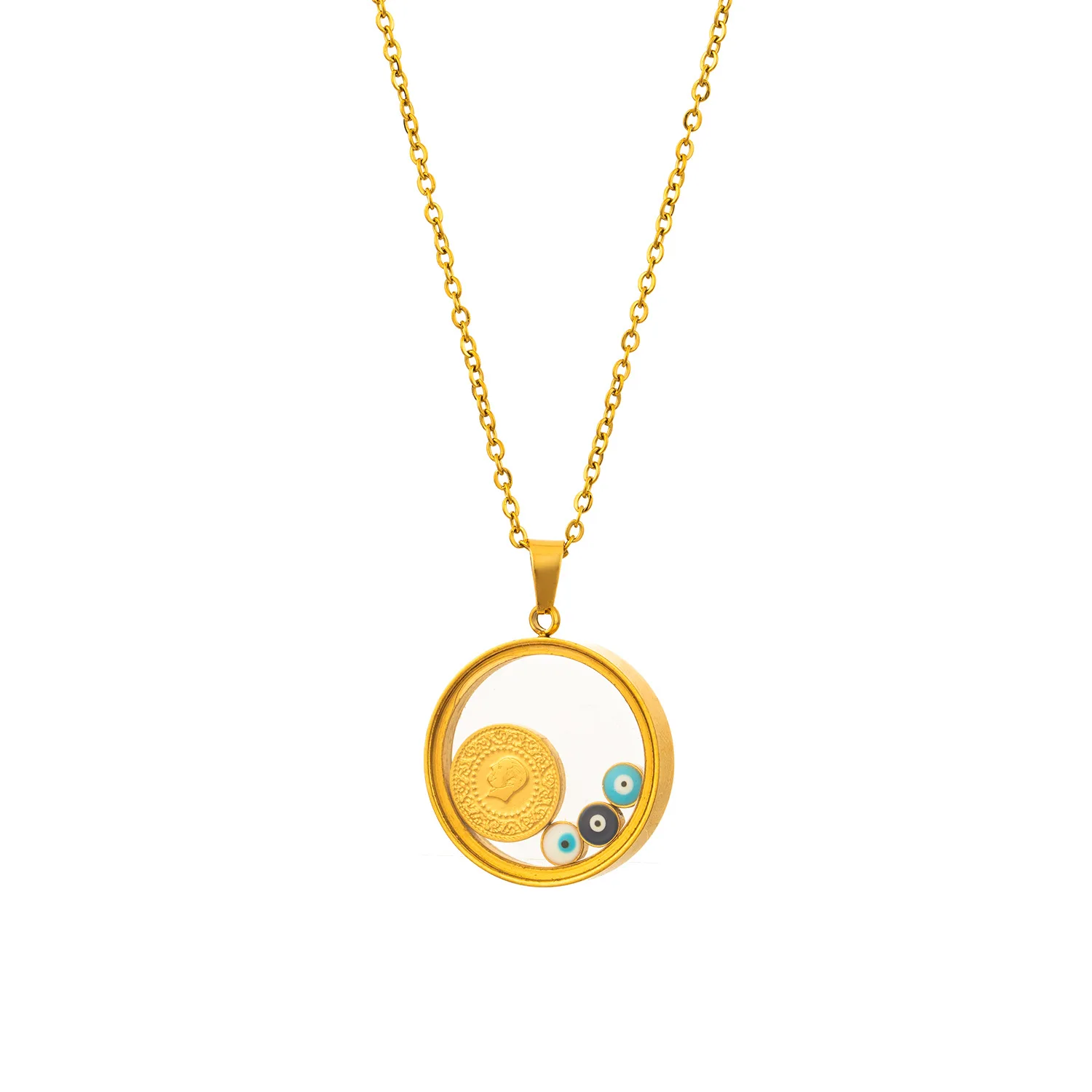 Chic Stainless Steel Turquoise Pendant Necklaces Trendy Blue Eye Choker Necklace For Women 5