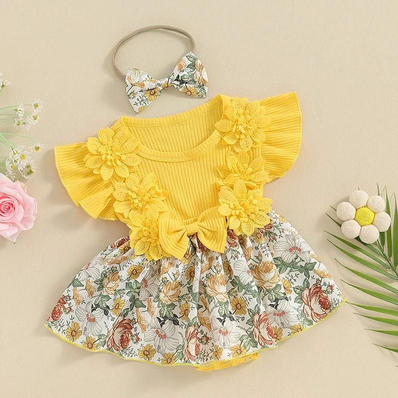 Mubineo Baby Girl Summer Clothes Outfits Sleeveless Lace Floral Romper Dress Newborn Outfit 2