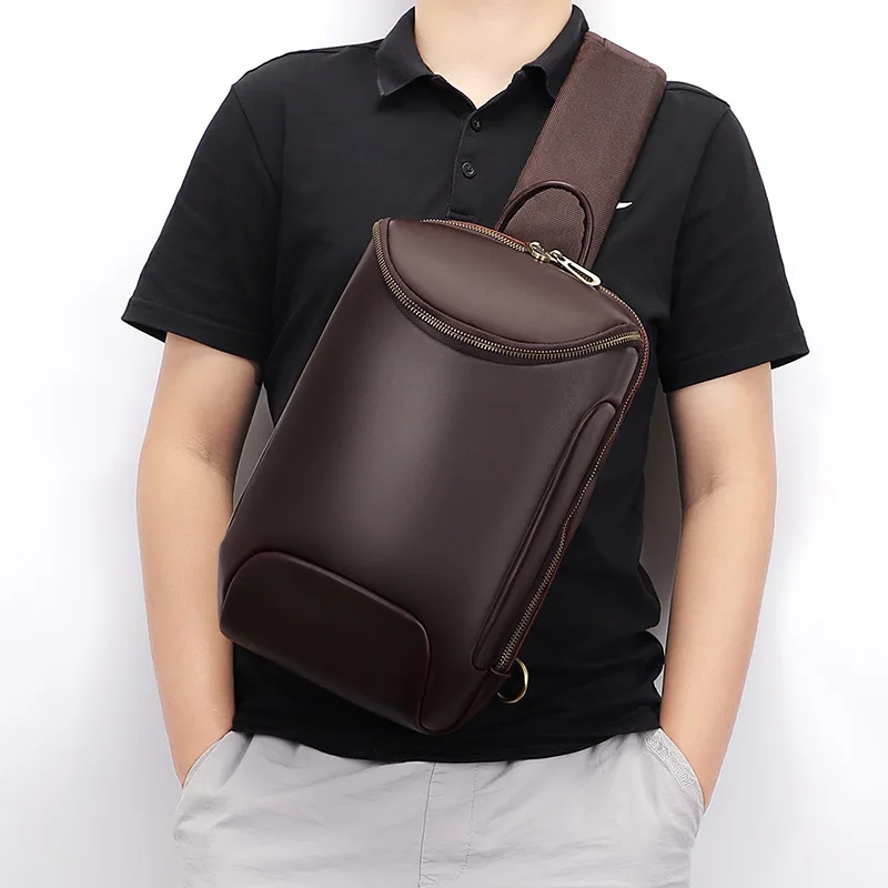 

Vintage 11inch Men's Leather Sling Bag large capacity outdoor sports chest bag