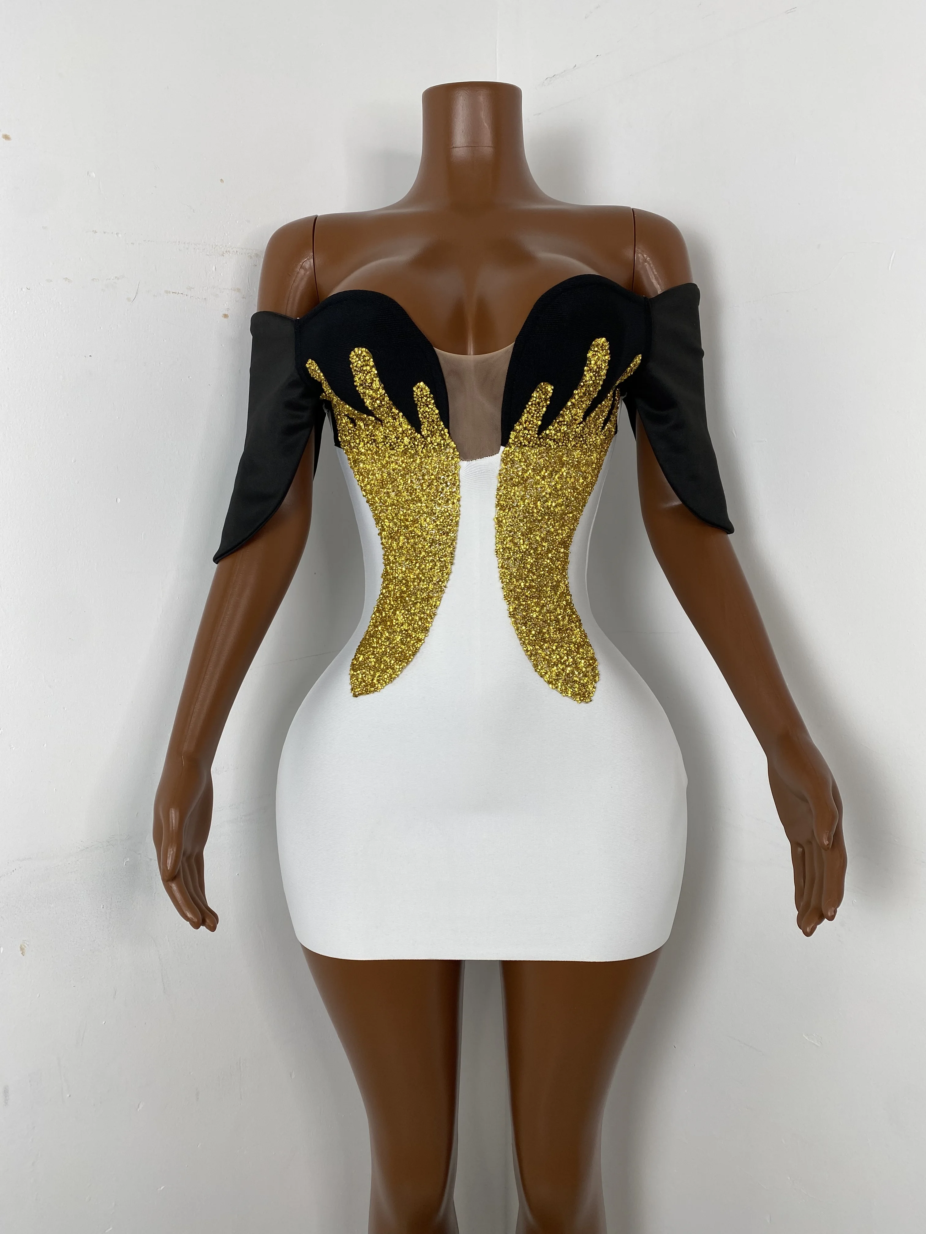 Summer Women Sexy Off Shoulder Patchwork White Mini Bodycon Bandage Dress  Birthday Party Outwear Knitted Bodycon Clothing - AliExpress 200000345