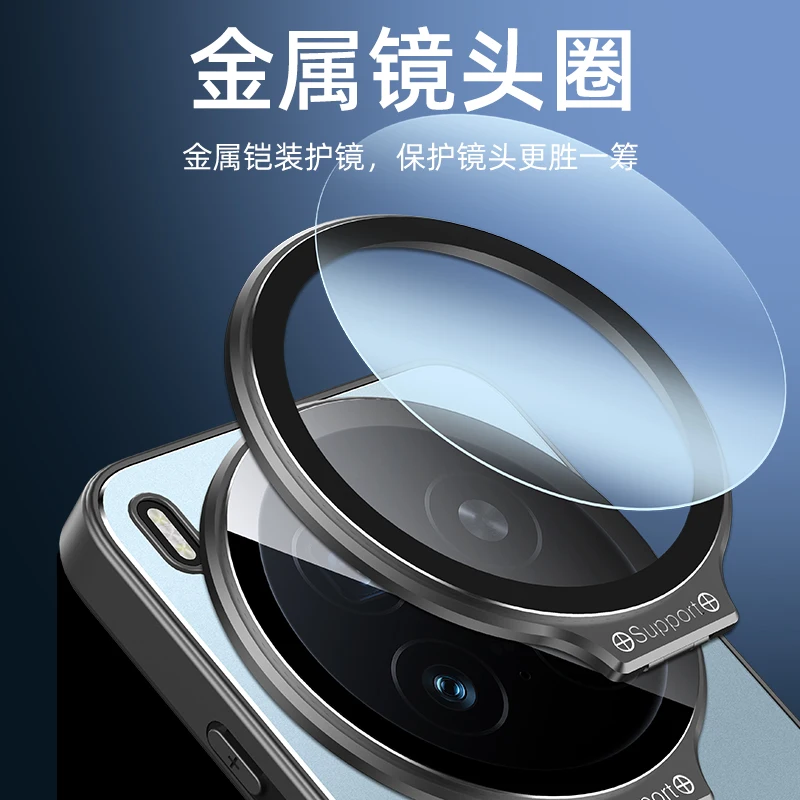 Premium Metal Lens Camera Holder Cover - Shockproof Matte Kickstand Protective Case Shell