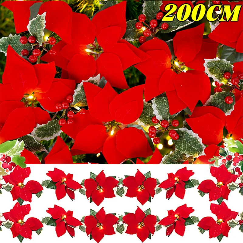 

2M LED Christmas Flowers Garland String Lights Battery Powered Holiday Ornaments Lighting Strings For Xmas Tree Home Decor Lamps