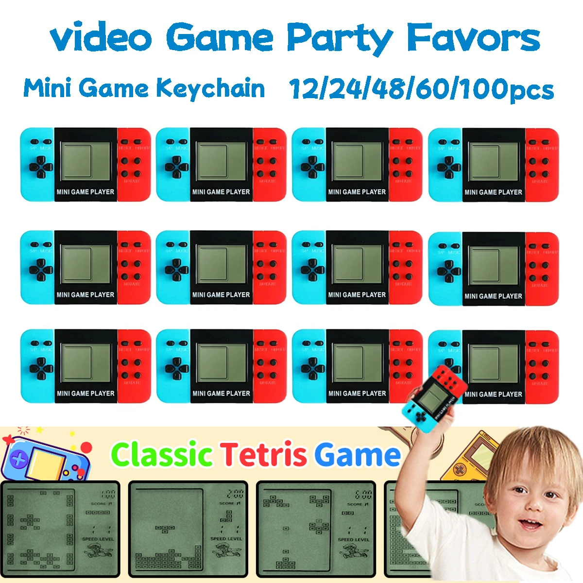 12-100 قطعة وحدة تحكم بجهاز لعب محمول صغيرة المفاتيح لعبة فيديو هدايا الحفلات للأطفال هدايا عيد الميلاد جوائز الفصول الدراسية المدرسية