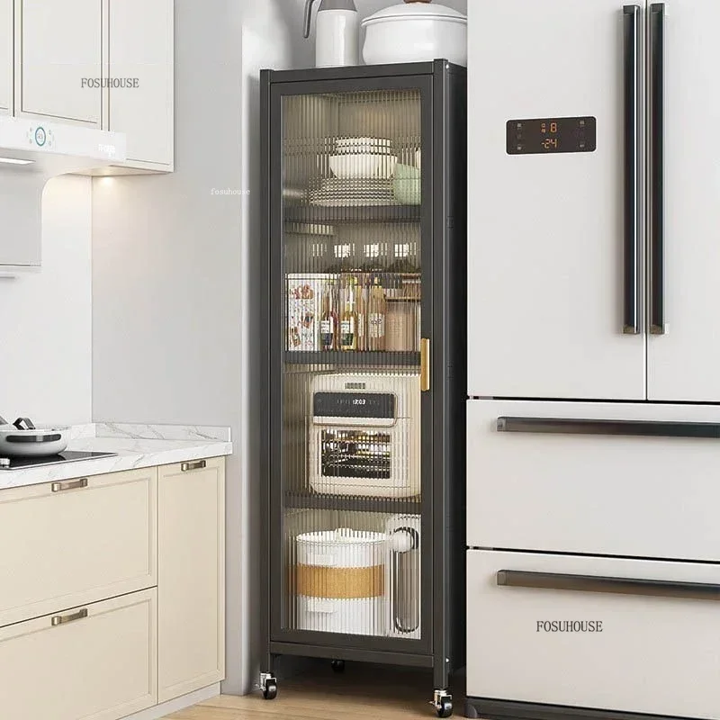 Nordic Metal Kitchen Cabinets Multi-layer Storage Rack with Wheels Refrigerator Seam Cabinet Home Cupboard Storage Cabinet