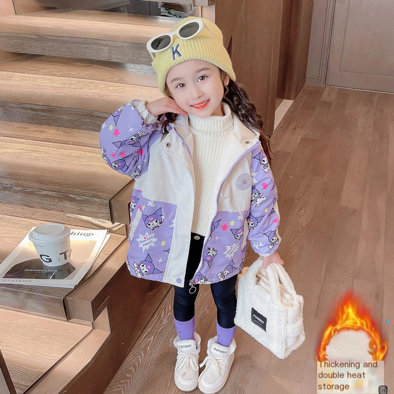 

2023 Sanrio Kuromi Kawaii Anime Autumn Winter Outdoor Jacket Hoodie My Melody Cute Cartoon Thickened Coat Gifts for Kids