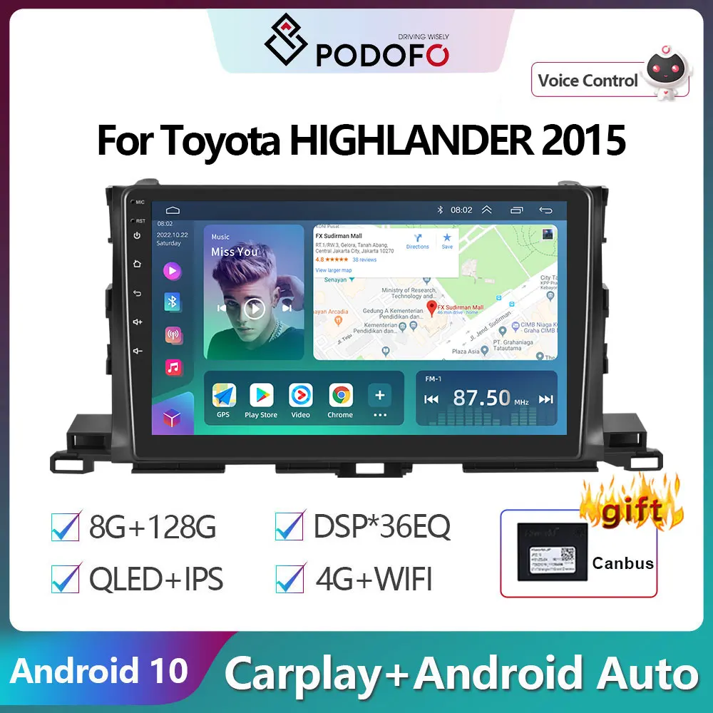 

Podofo Android 10 DSP Car Radio Multimidia Video Player Navigation GPS For Toyota HIGHLANDER 2015 2din 4G WIFI Carplay Head Unit