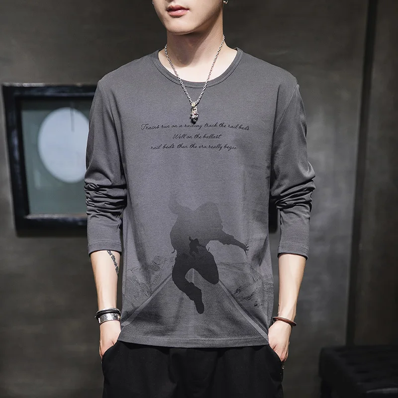 

Youthful Vitality Fashion Printed T-shirts Spring Autumn Letter Long Sleeve Men's Clothing Casual O-Neck All-match Pullovers New