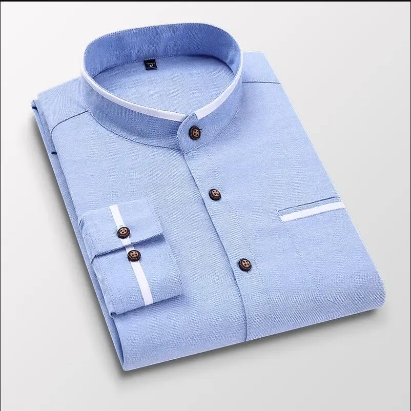 Male Stretch Long Sleeve Shirts Men&rsquo;s Stand Collar Pure Slim Fit Business Shirt Black Red White cotton shirt long sleeve shirt men casual shirt