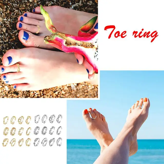12pcs Adjustable Toe Rings For Women Girls Simple Beach Open Toe Set Cute Heart Feather Summer Toe Foot Jewelry 6
