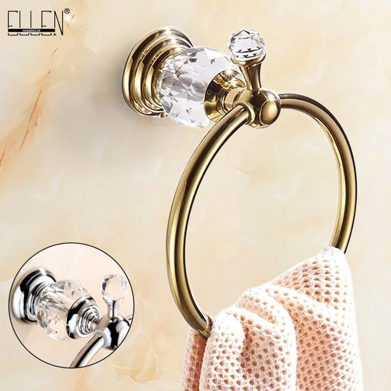 Chrome Gold Towel Ring Crystal Hand Towel Holder Polished Brass Bling Bar Bathroom Accessories Wall Mounted EL854-80 bathroom towel ring,bathroom towel holder