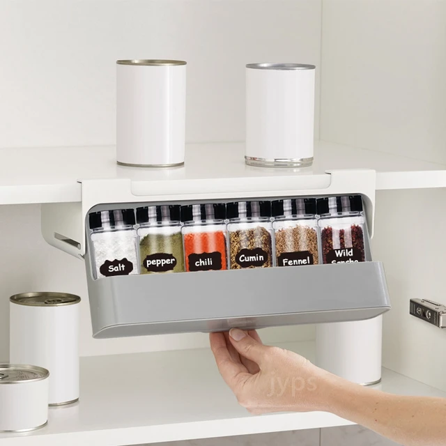 Portaspezie da cucina Portaoggetti autoadesivo da parete sotto il ripiano Portabottiglie per condimenti Organizzatore di spezie Portaoggetti da cucina 3