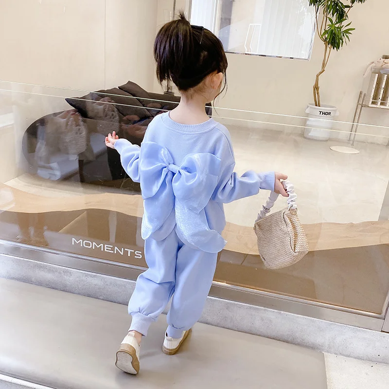 

Girls Fashion Suit Korean Style 2022 New Hoodie And Pants Spring Autumn Clothes Children Baby Two-piece Set Solid Blue Outfits