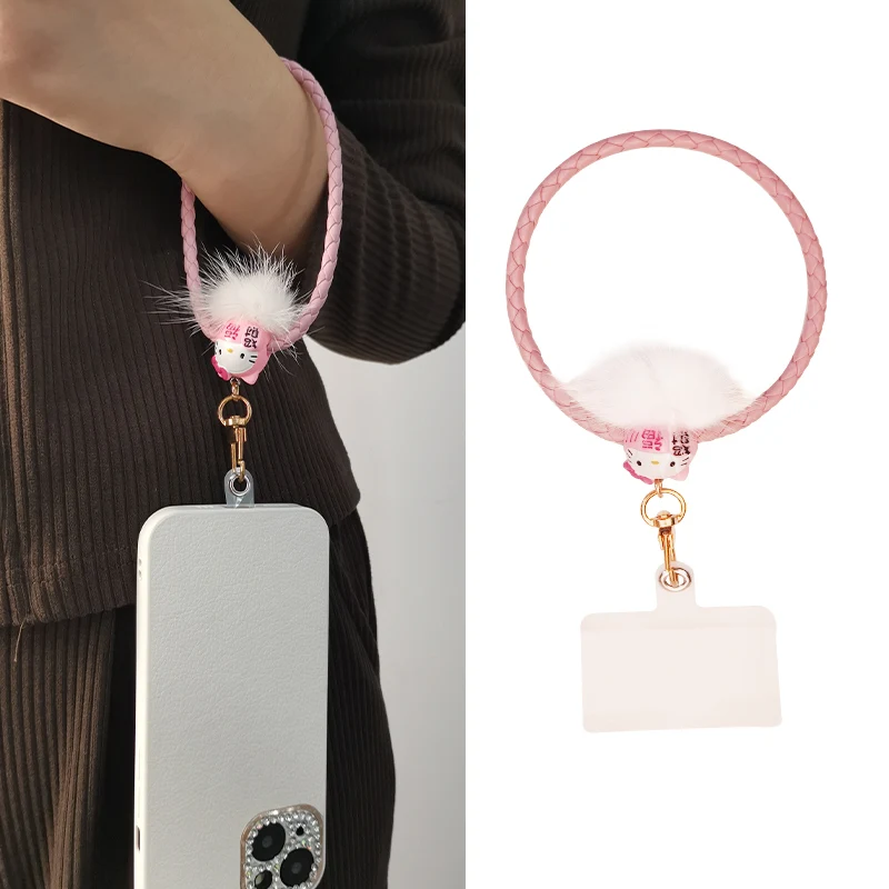 Phone Universal Anti Drop Chain Wrist Circle Pendant Wrist Strap Lanyard Cute Fortune Cat Hair Ball Pendant Mobile P