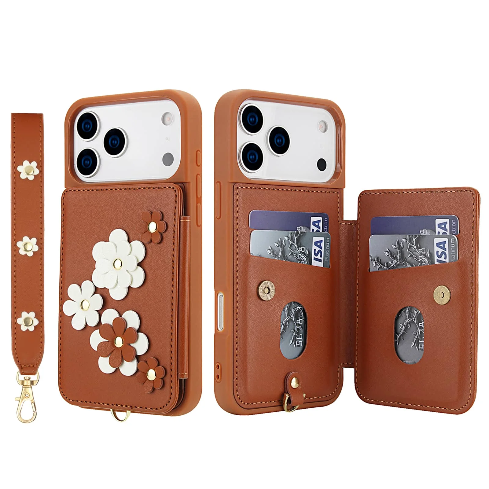 Stylish Flower Design Crossbody Wallet Case with Card Holder & Magnetic Kickstand - Shockproof Protection