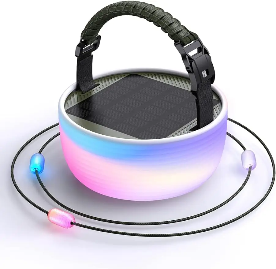 

Color Solar String Lights, Outdoor Camping String Lights with Lantern, Rechargeable & Power Bank, 3 Color Modes, IP65 Waterproof