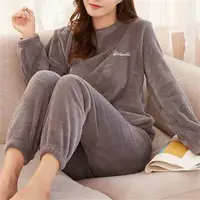 Women Velvet Pajama Set Fleecing Warm Loose Top And Elastic Waist Pants Home Casual Warm Woolen Suit Women 2023 Autumn Winter 1
