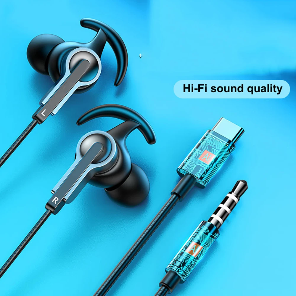 

Gaming Headphones Bass Phone Gaming Earbuds with Microphone Wired Sports Wired Metal In-Ear Music Headphones Volume Control